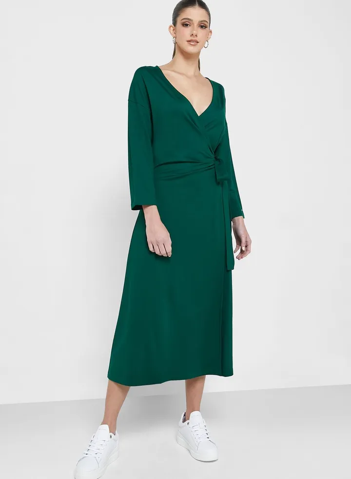 Belted V-Neck Dress