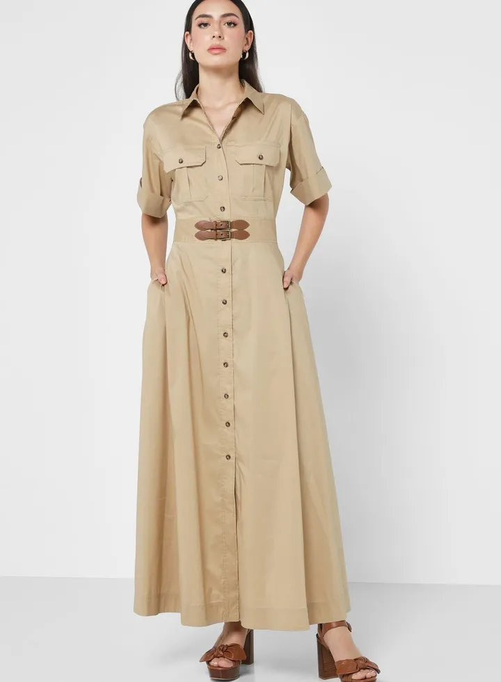 Pocket Detail Belted Dress