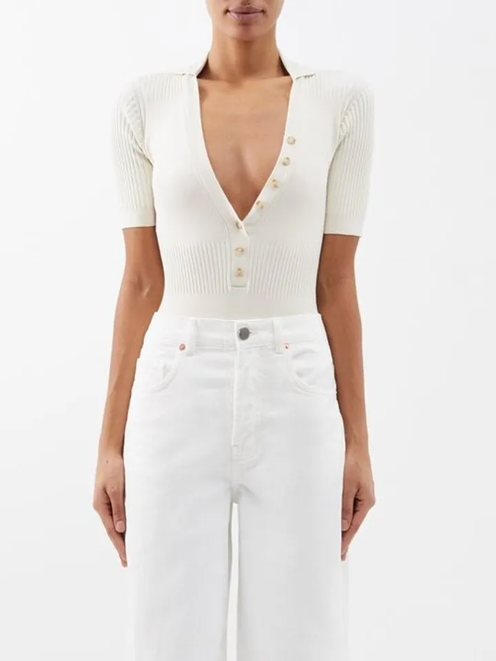 Yauco Plunge-neck Knitted-jersey Bodysuit