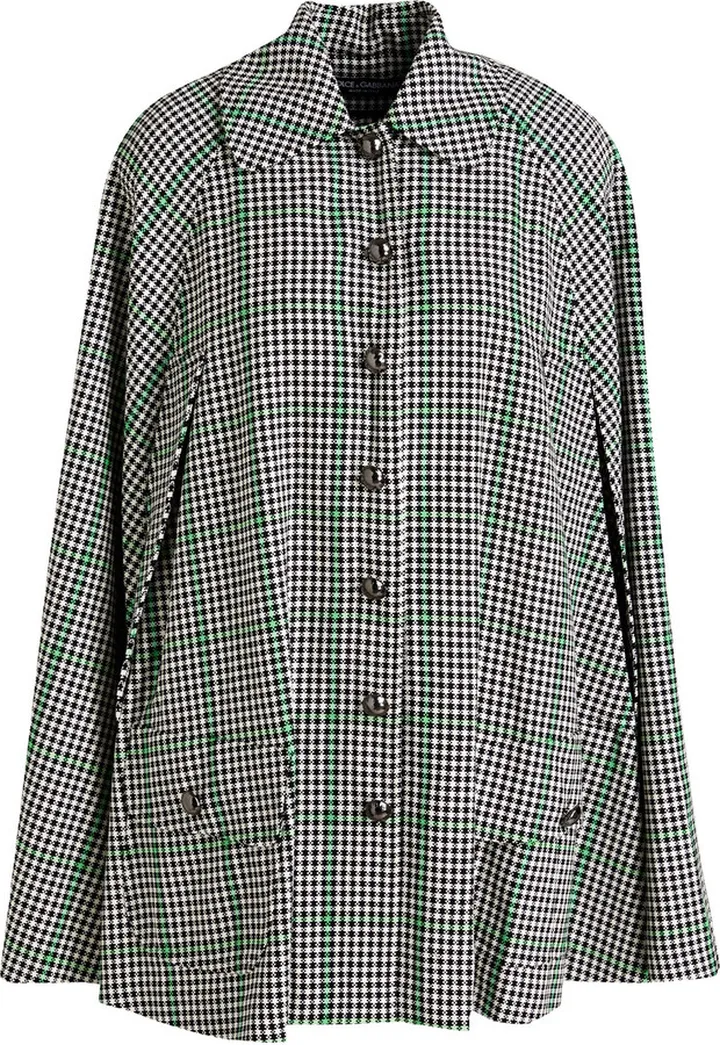 Checked cotton-blend cape