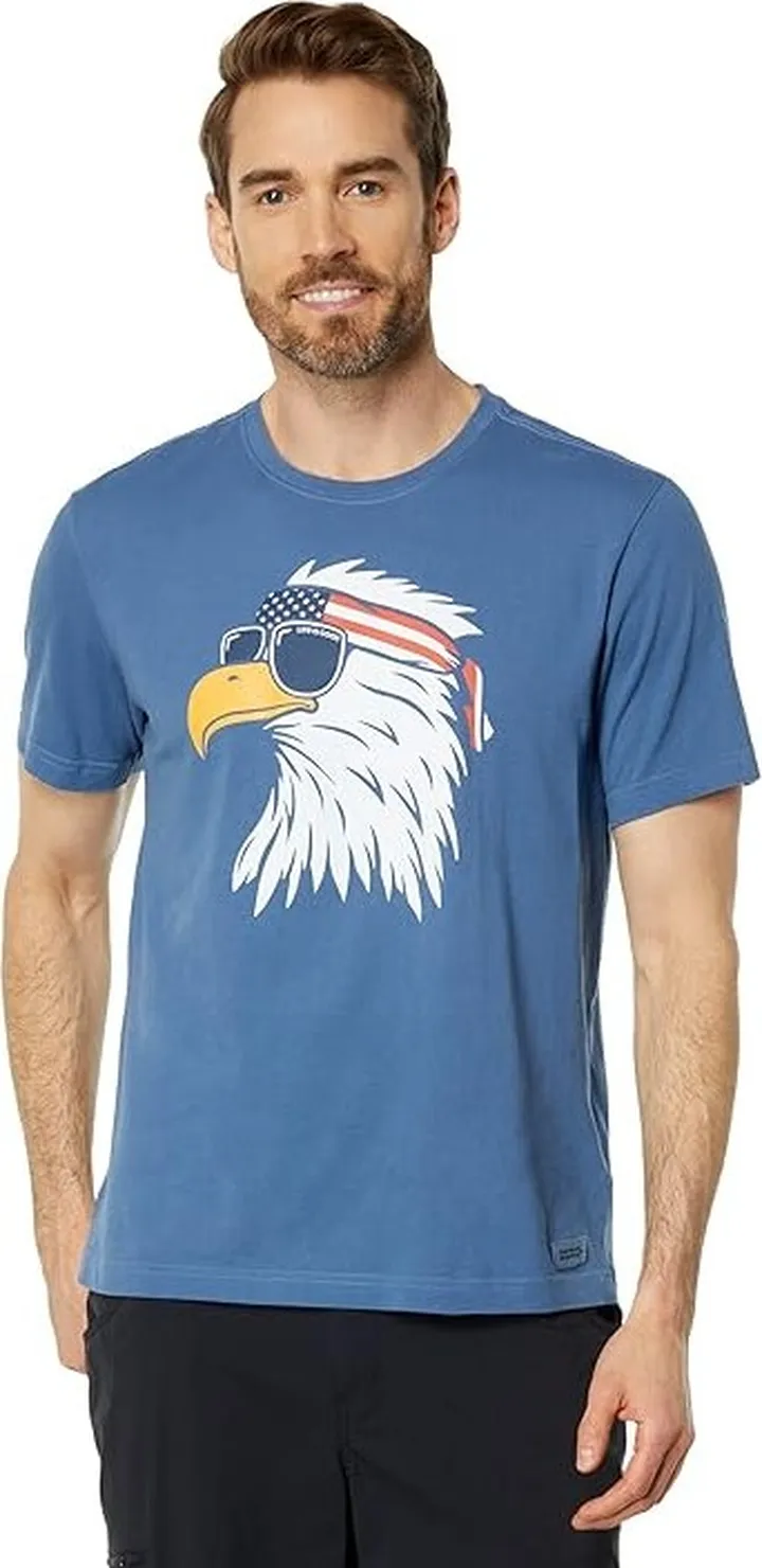 Life is Good Patriotic Eagle Crusher-Lite Tee (Vintage Blue) Men's Clothing