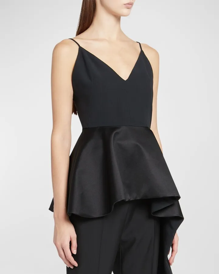 Asymmetric Satin Peplum Sleeveless Top