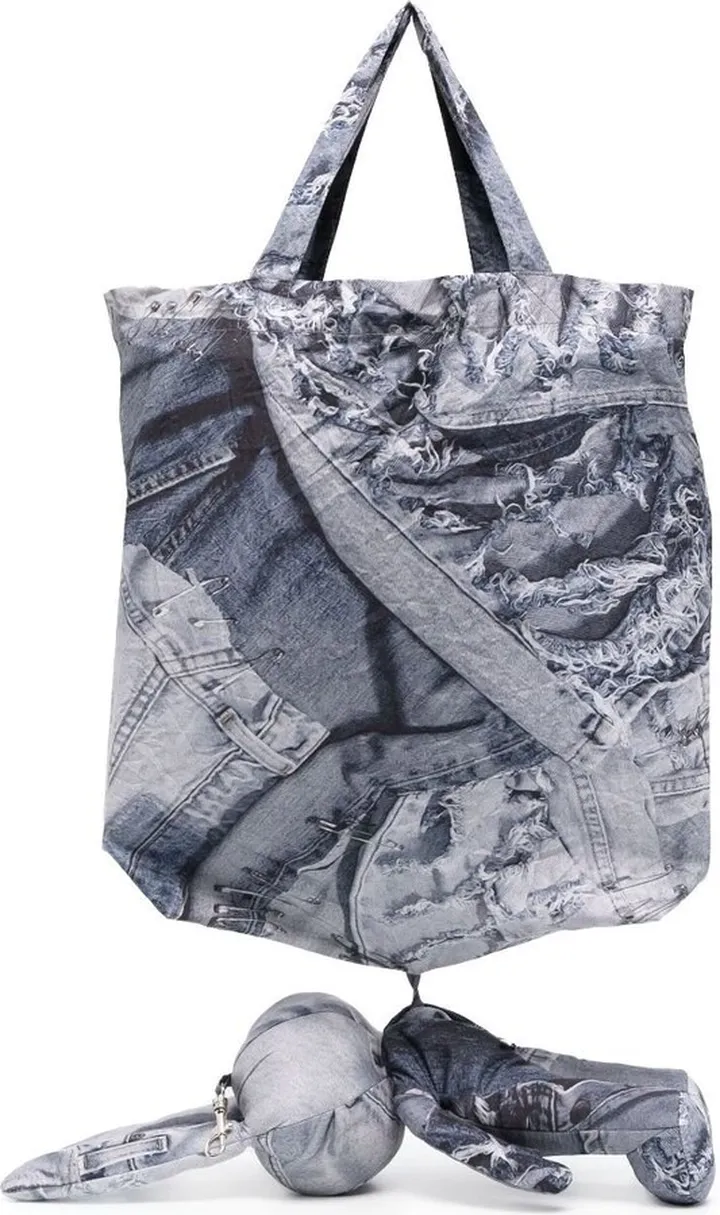 Blue Bunny Denim Print Tote Bag