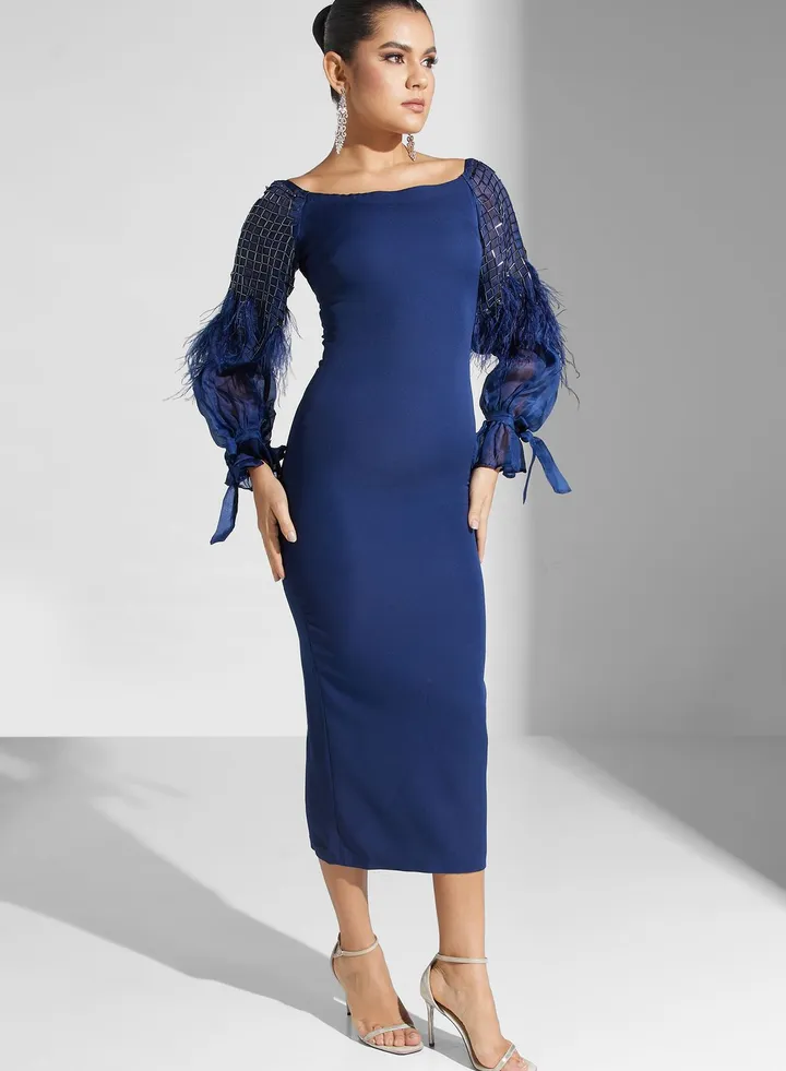 Tie Up Sleeve Mesh Detail Dress