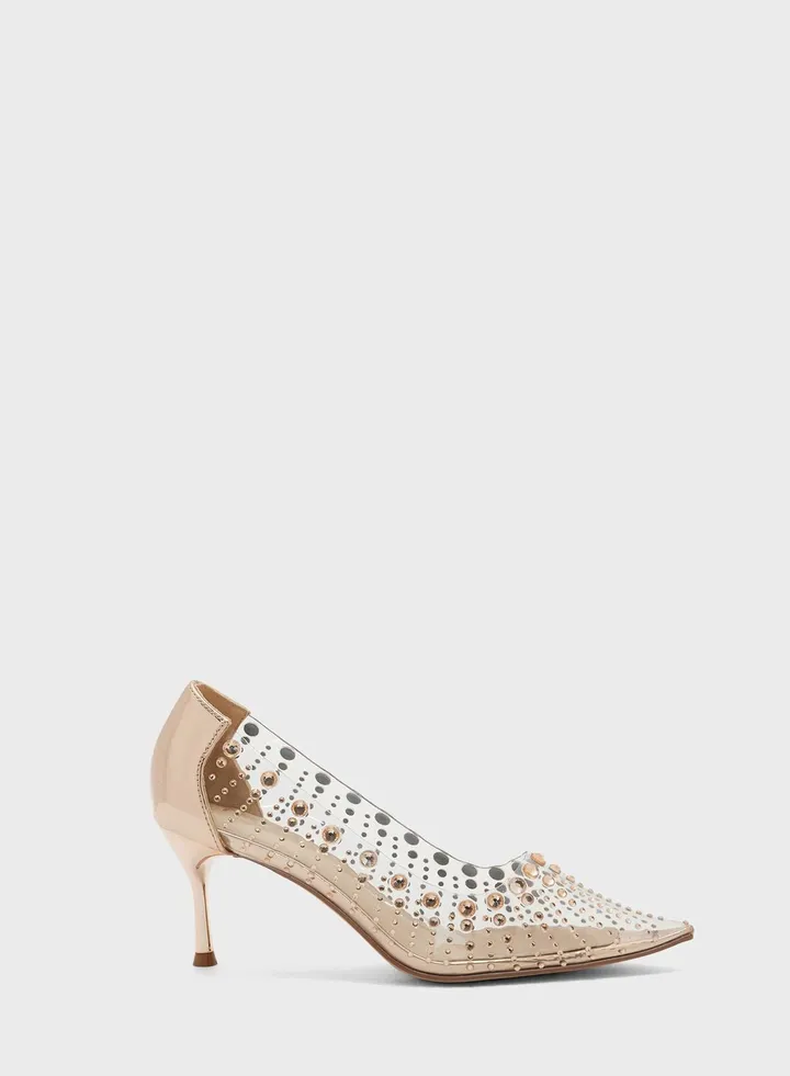 Bejewelled Clear Pointed Pump