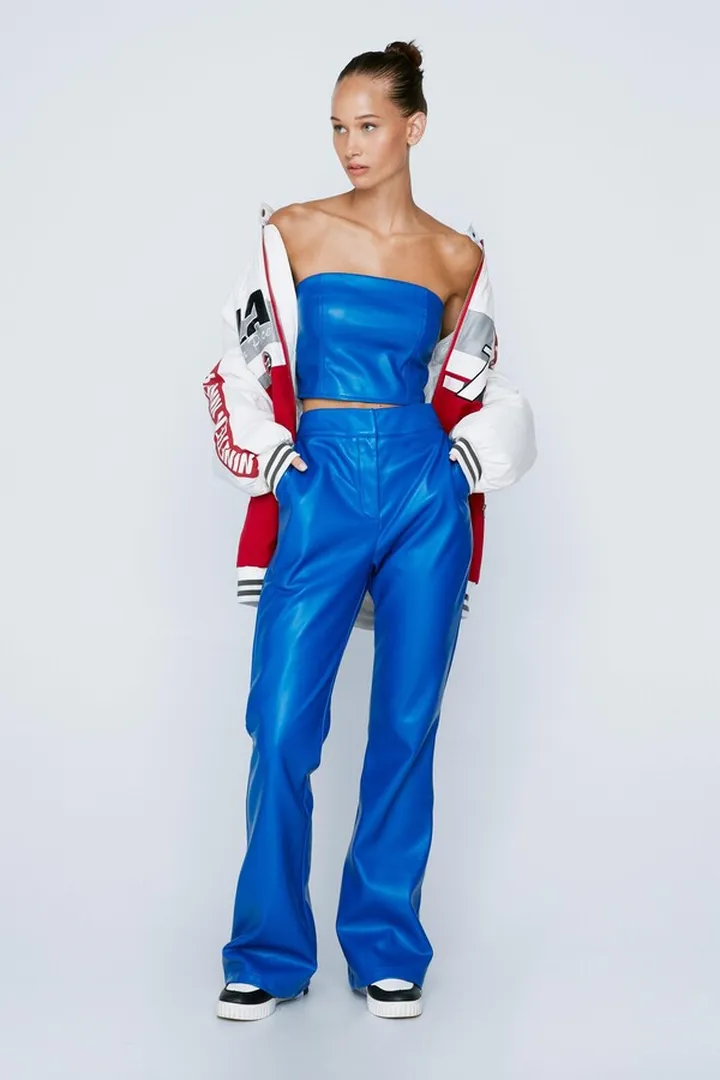 Nasty Gal Womens Petite Faux Leather Flare Pants