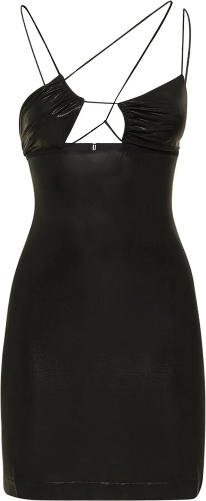 Glossy cutout asymmetric mini dress