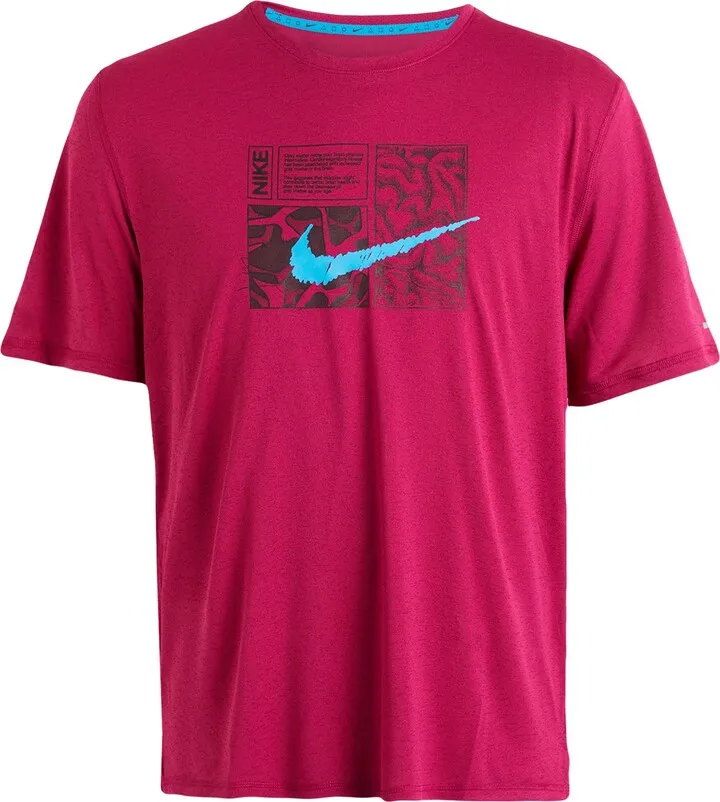 M Nk Df Miler Ss Top Dye T-shirt Garnet