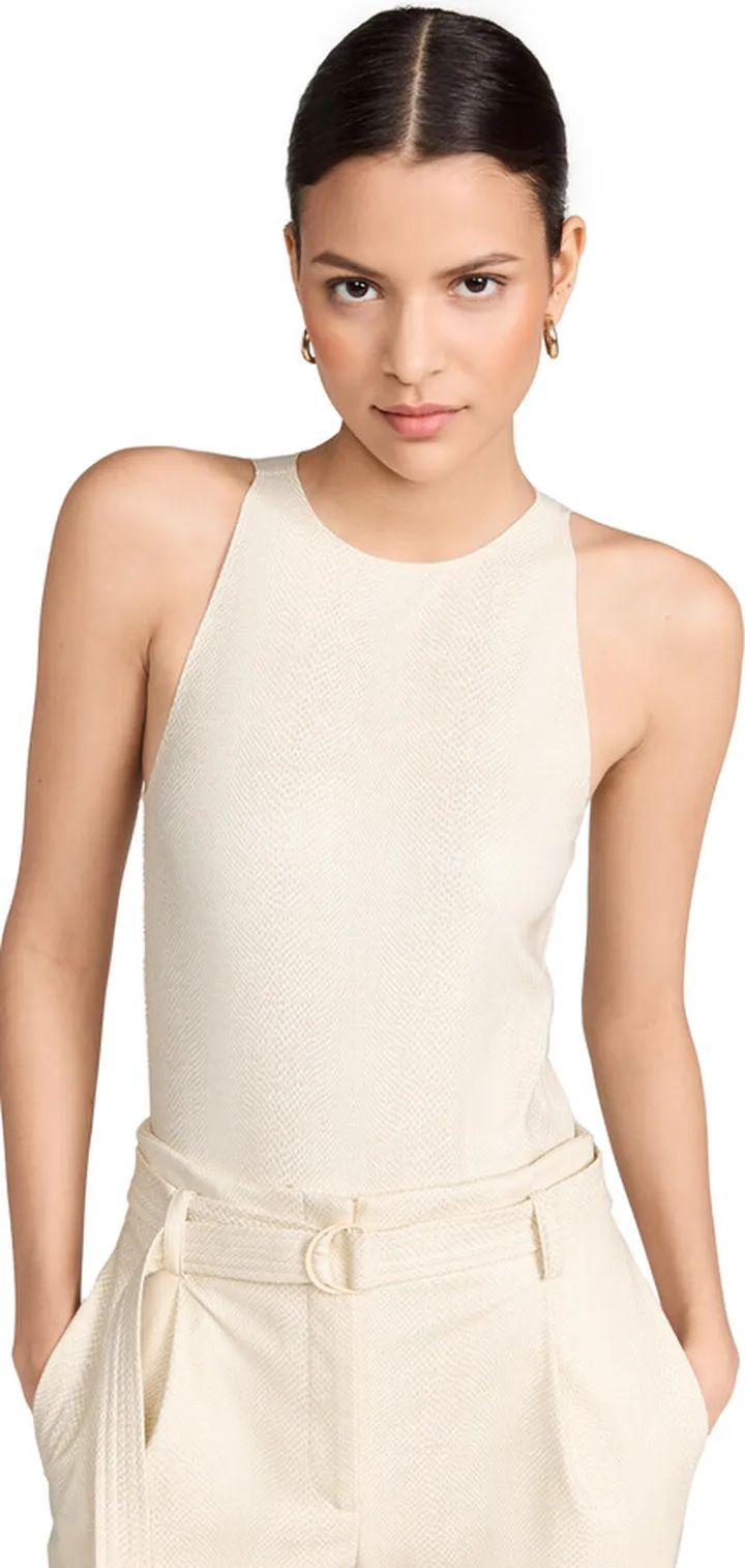LAPOINTE Snake Faux Leather Halterneck Bodysuit