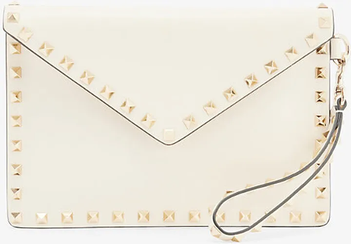 Womens Light Ivory Rockstud Envelope Leather Pouch bag
