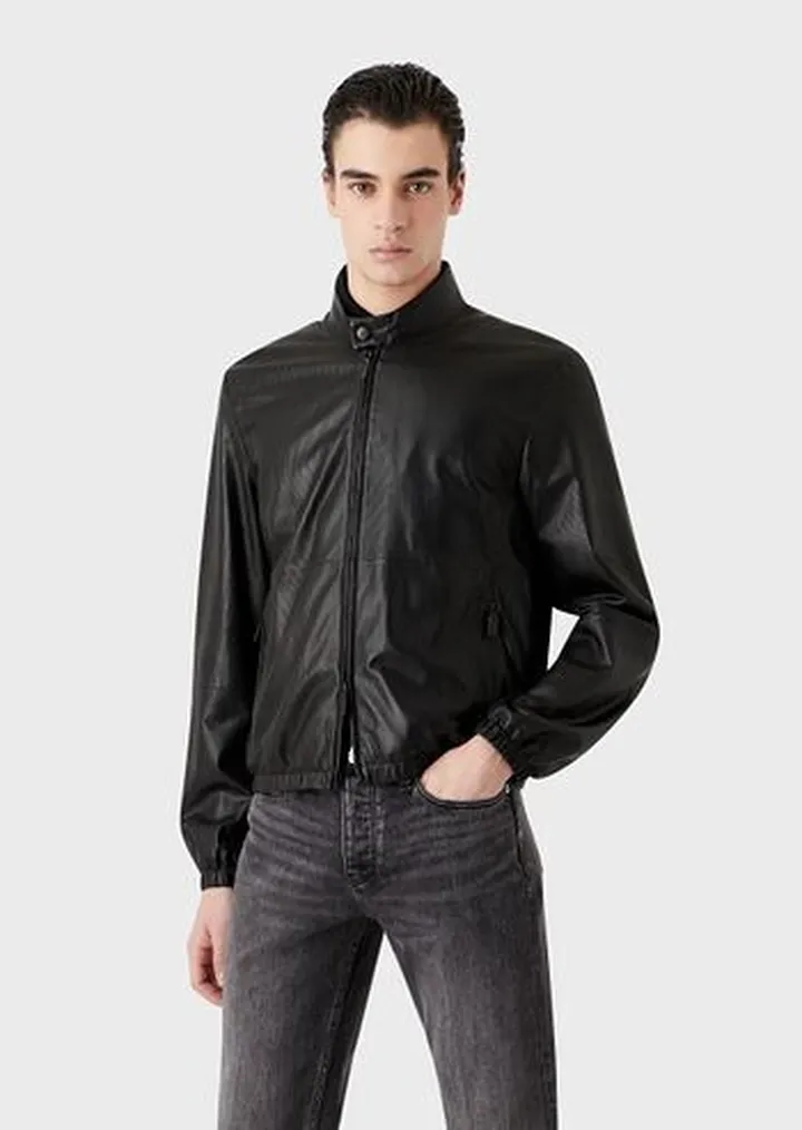Zipped blouson in micro-perforated lambskin nappa leather