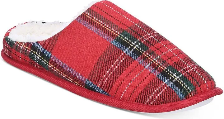 Mens Flannel Plaid Slide Slippers