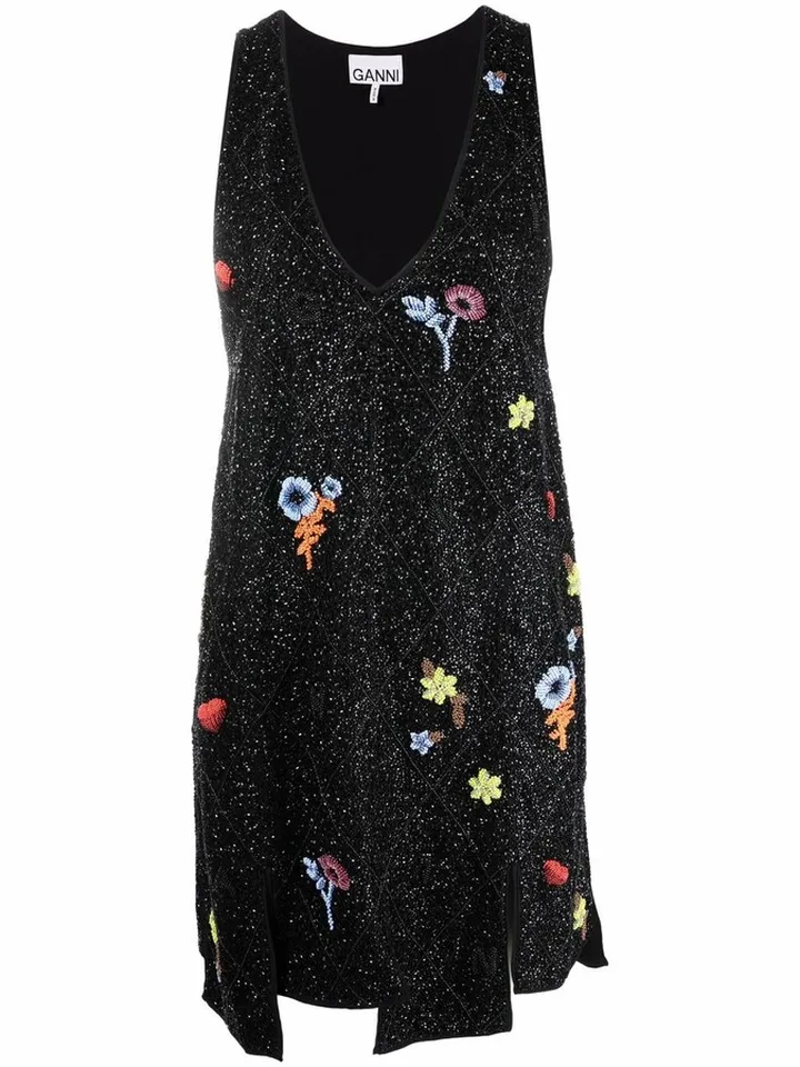 Beaded Step-Hem Shift Dress