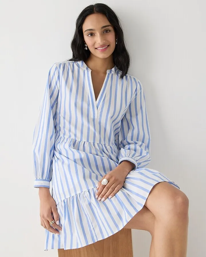 Tall tiered cotton poplin mini dress in Barrie stripe