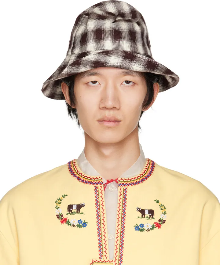Bode Brown & White Shadow Plaid Hat