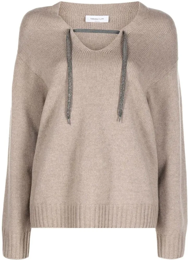 hooded V-neck jumper