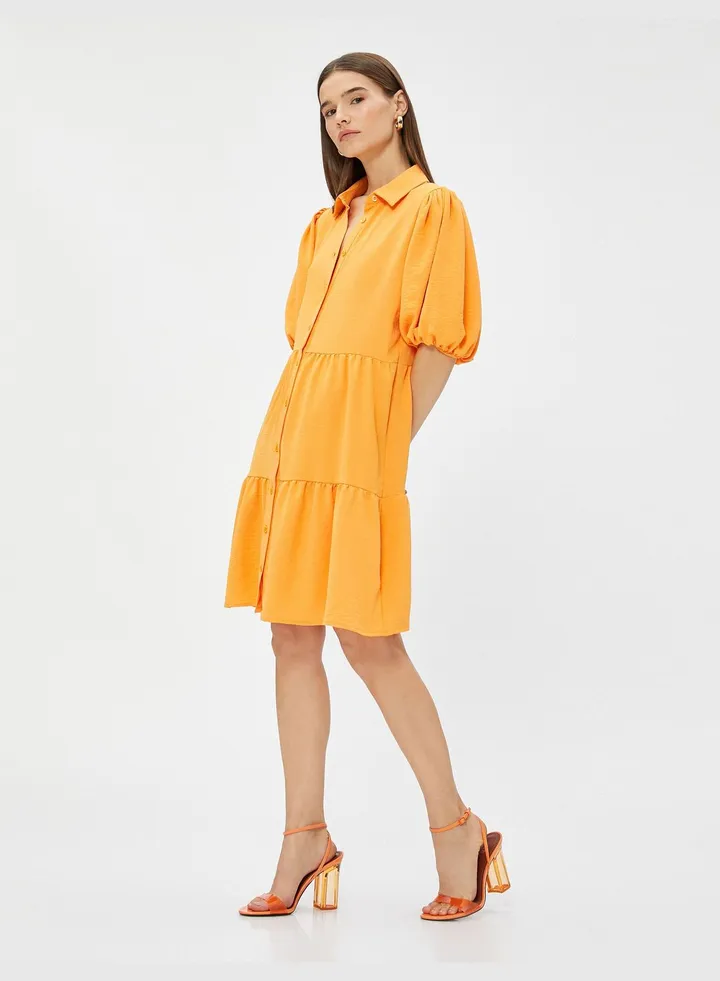 Puff Sleeve Tiered Short Shirt Dress