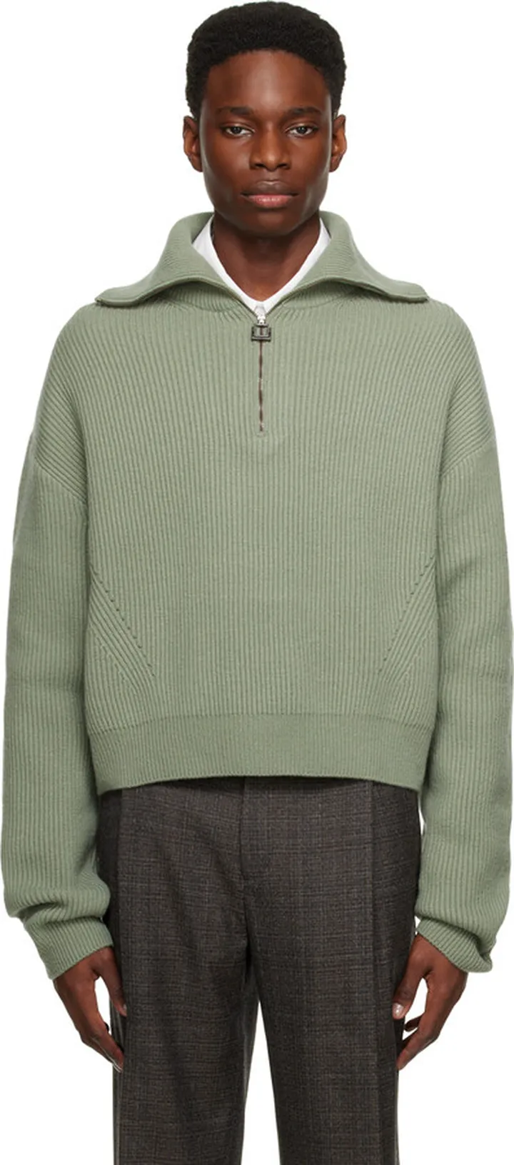 Wooyoungmi Green Half-Zip Sweater