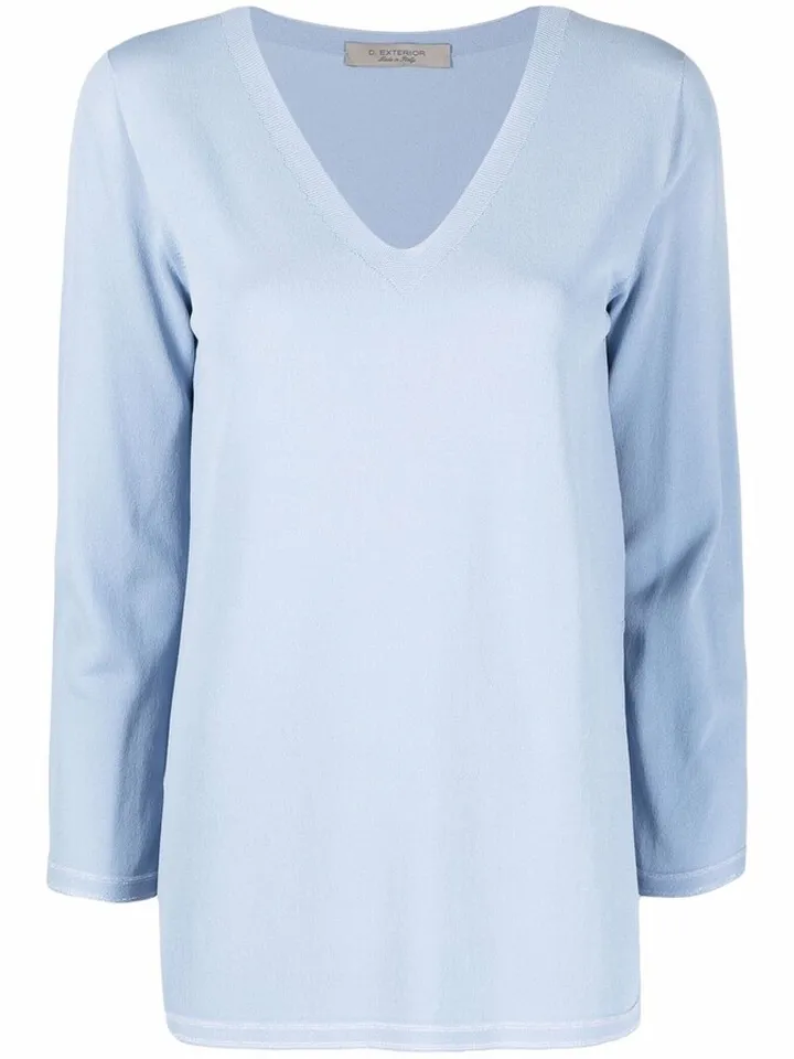 V-neck cropped-sleeve jumper