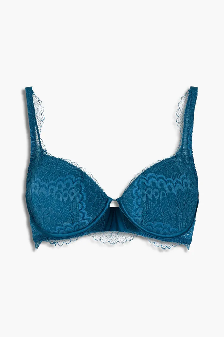 Scalloped stretch-jersey and lace underwired bra