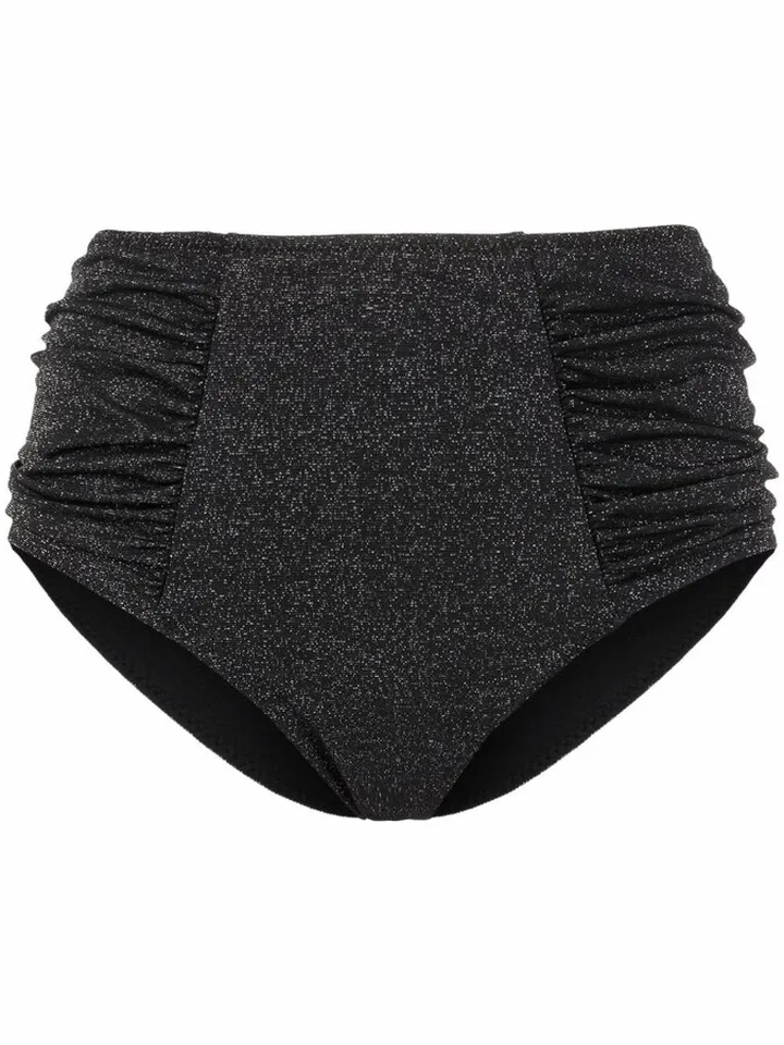 Metallic Threading High-Waisted Bikini Bottoms