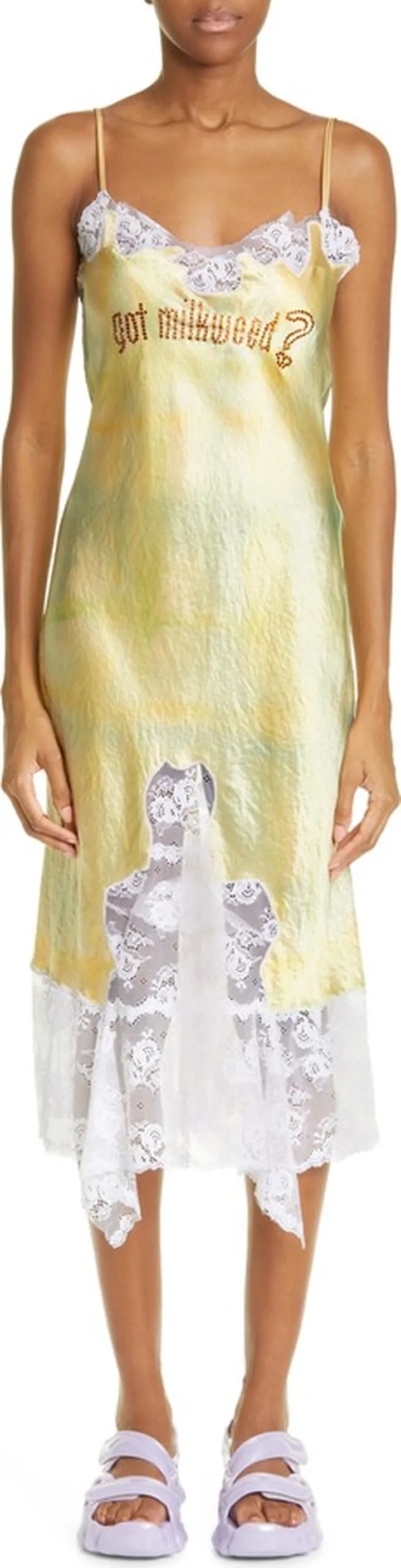 Ammi Lace Detail Handkerchief Hem Satin Slipdress