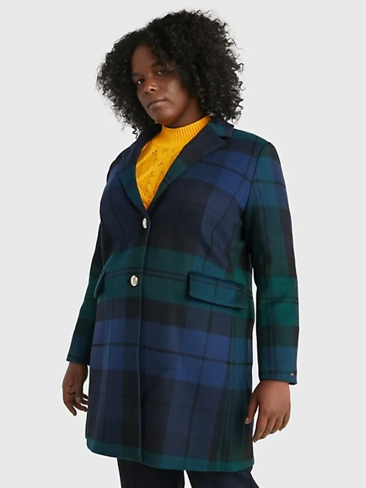 Curve Wool Blend Check Coat