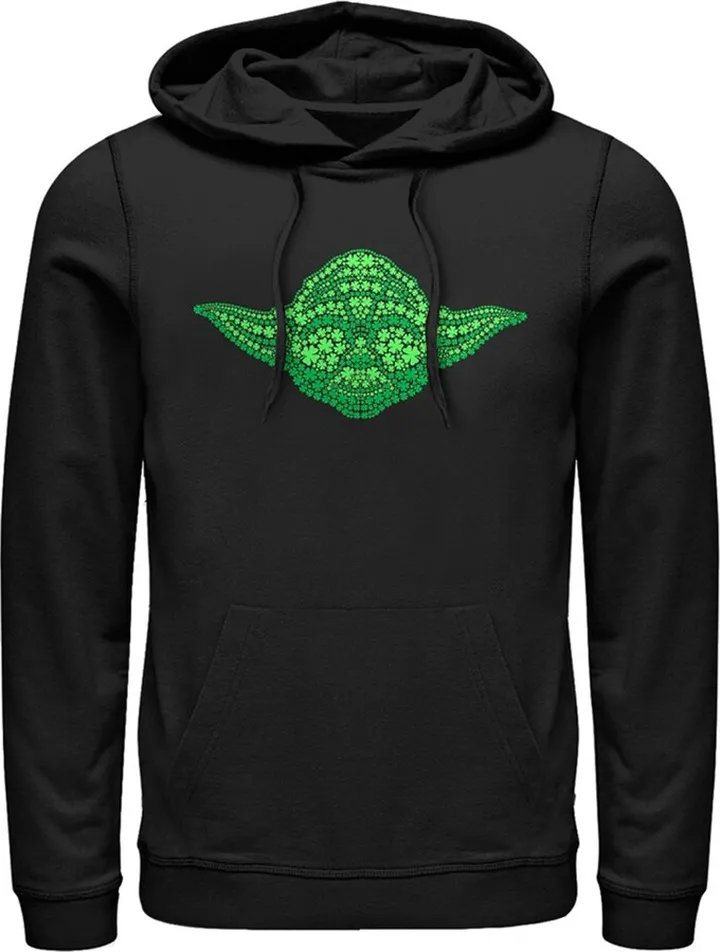 Men's Star Wars St. Patrick's Yoda Clover Face Pull Over Hoodie - Black - 2X Large