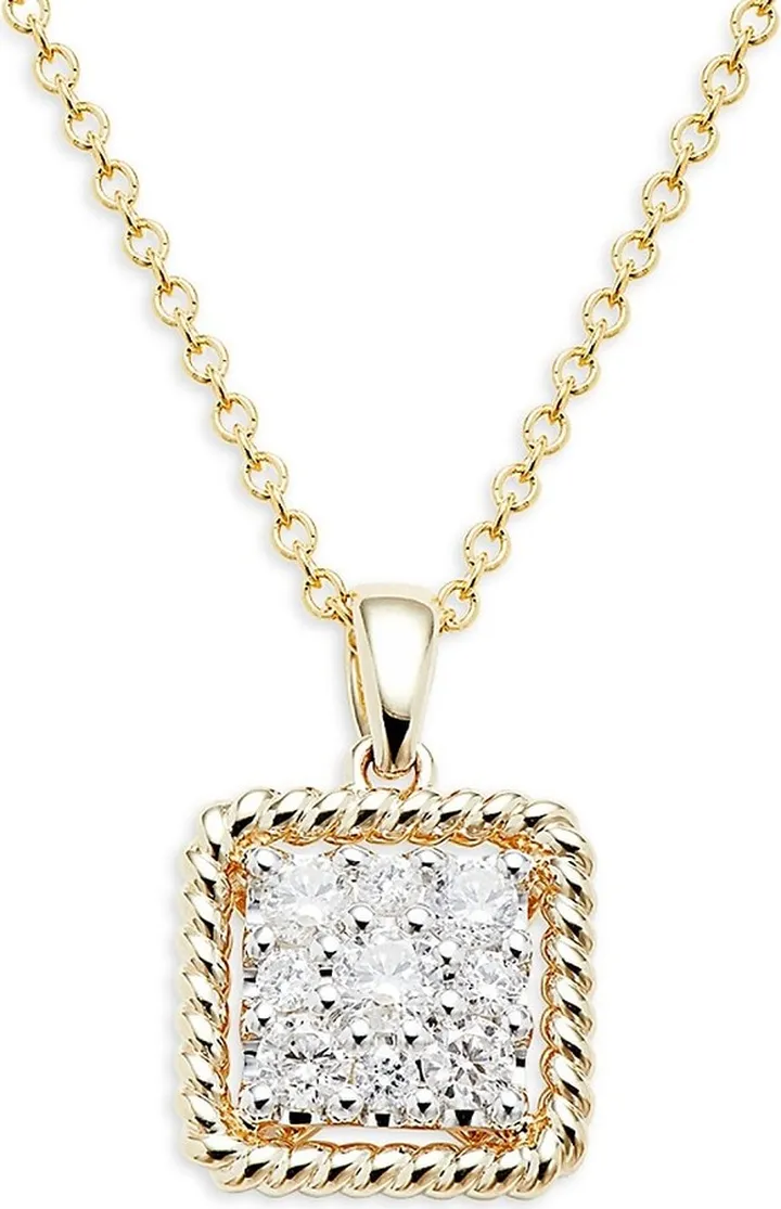 14K Goldplated & 0.34 TCW Diamond Square Pendant Necklace