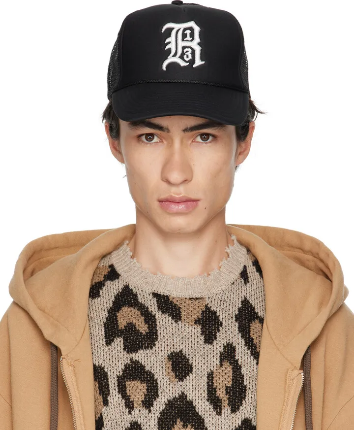 R13 Black Logo Trucker Cap