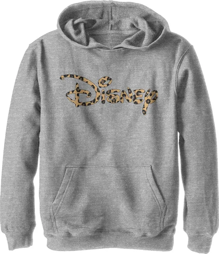 Boy's Disney Leopard Print Logo Pull Over Hoodie - Athletic Heather - Large