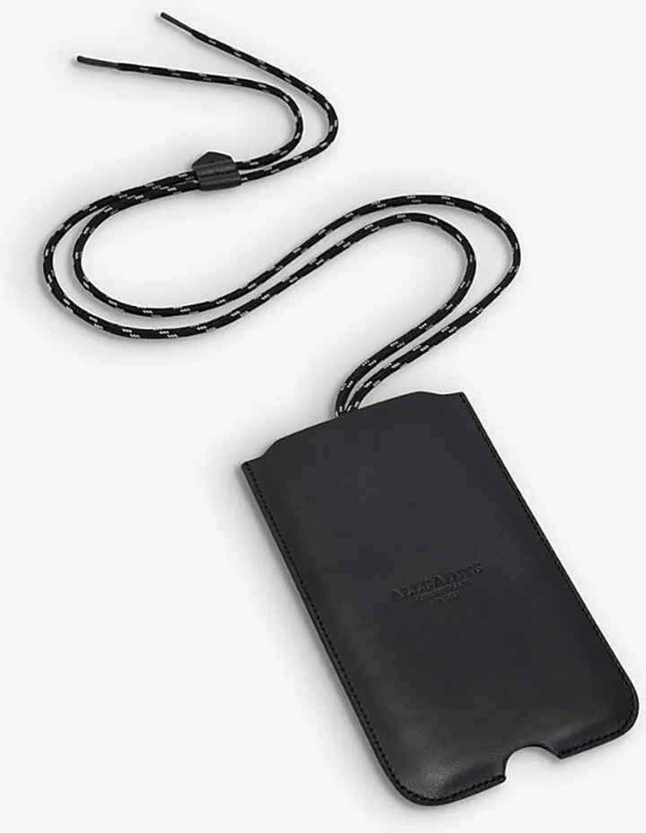 Mens Black Lace-strap Lanyard Leather Iphone Case