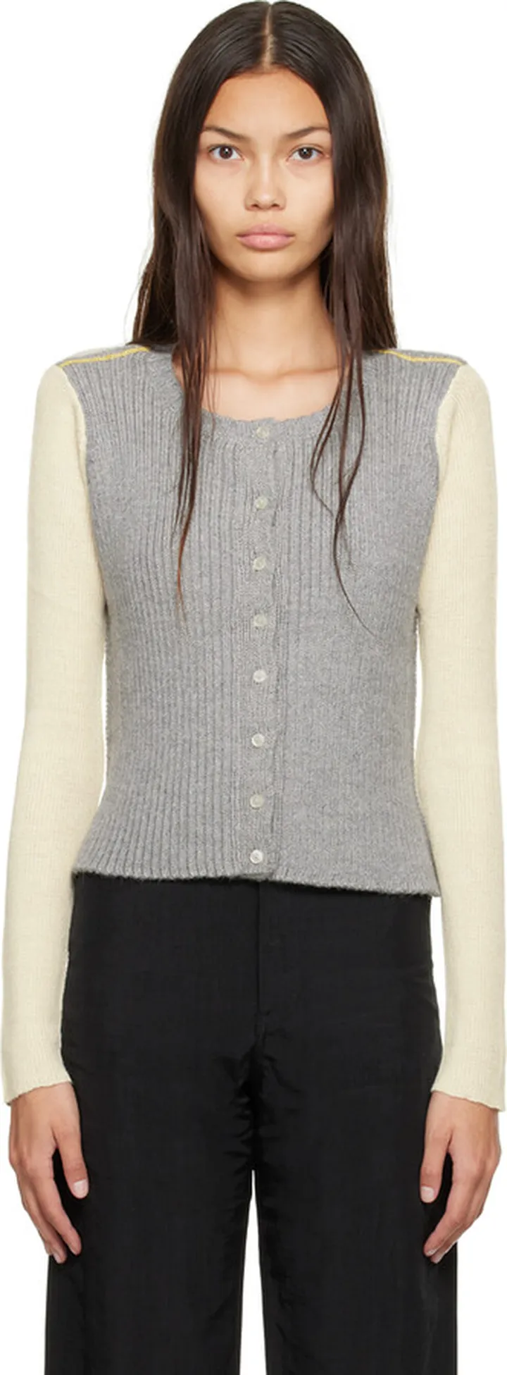 Eckhaus Latta Beige & Gray Ash Cardigan