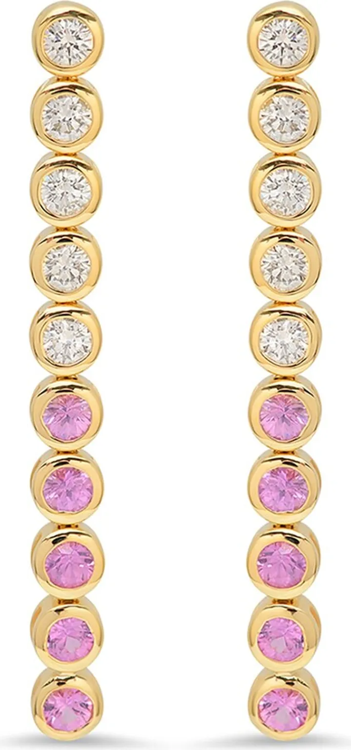 Yellow Gold Pink Sapphire and Diamond 10-Bezel Tennis Earrings