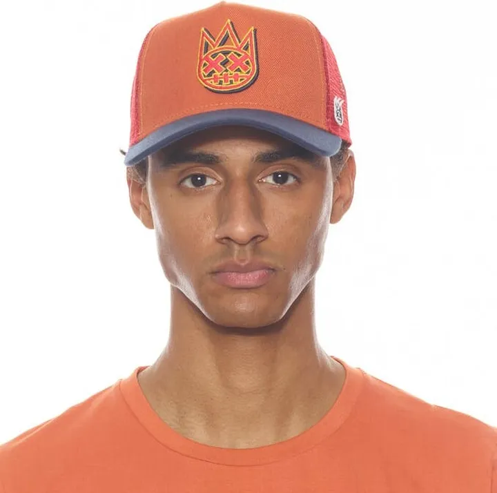 Cult of Individuality Clean Logo Mesh Back Trucker Curved Visor With Arabesque Crown - Orange