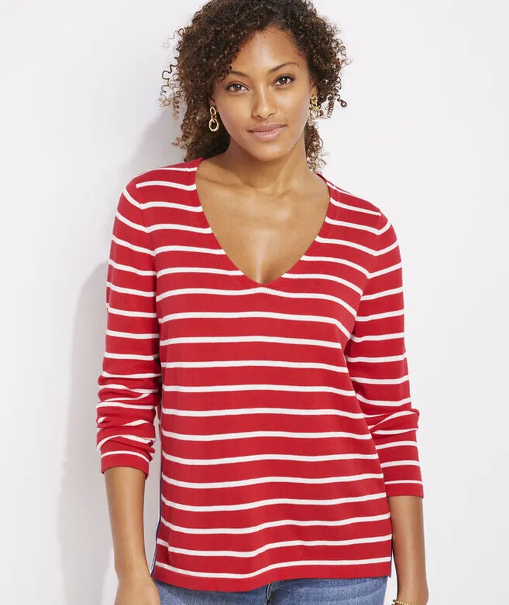 V-Neck Striped Pop Sweater