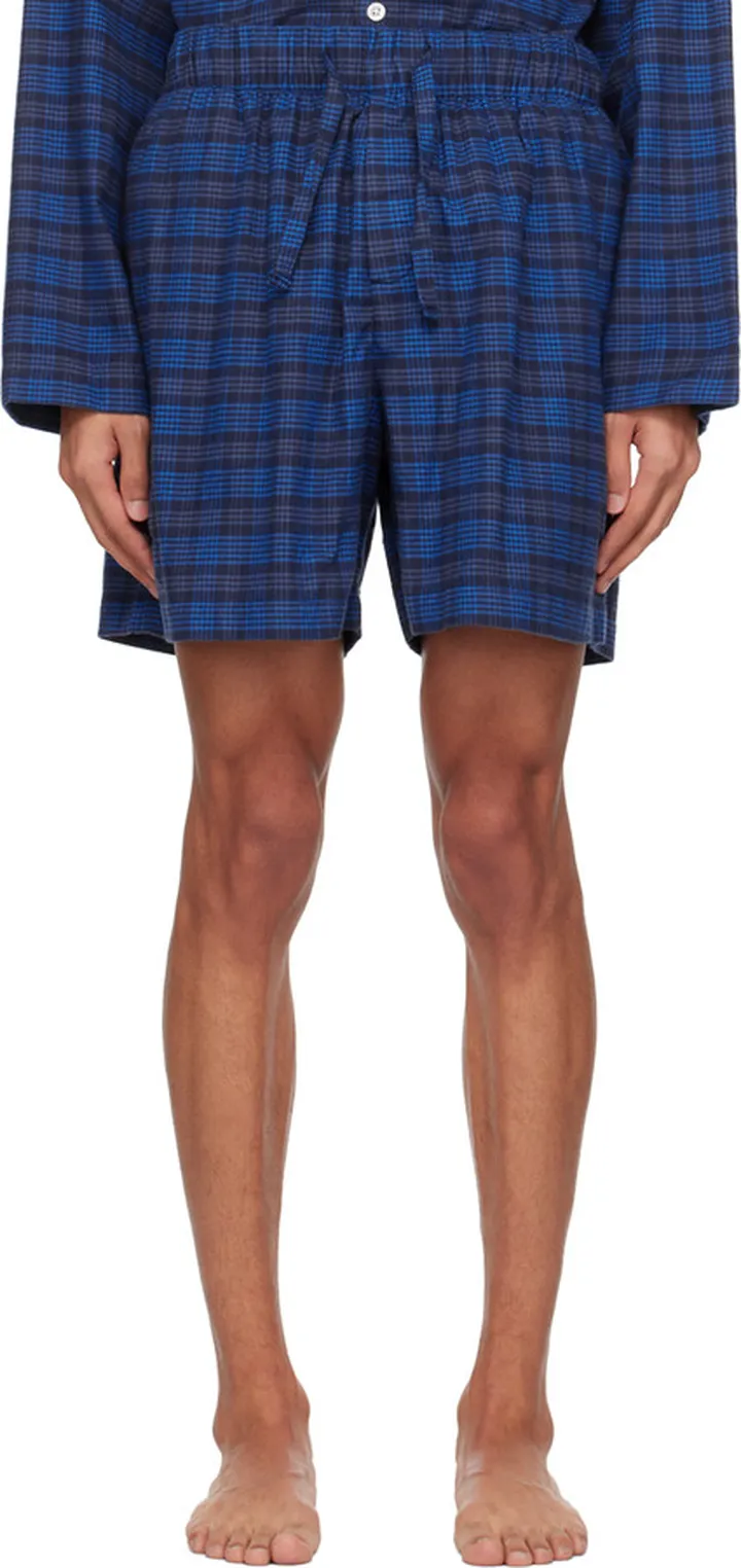 Tekla Blue Check Pyjama Shorts
