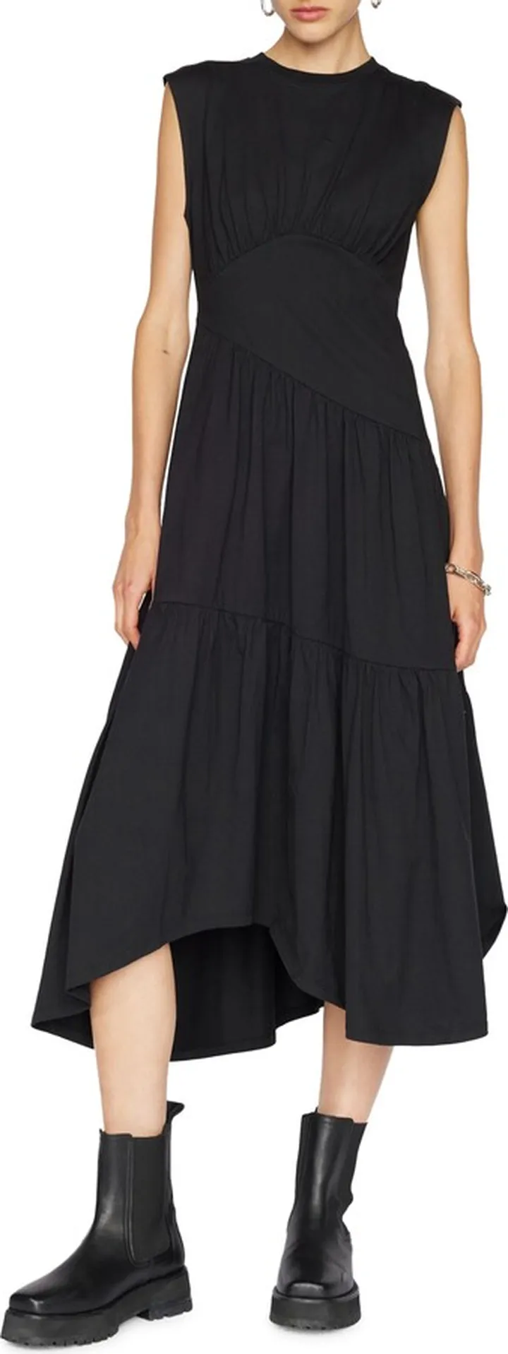 Gathered Seam Organic Cotton A-Line Midi Dress