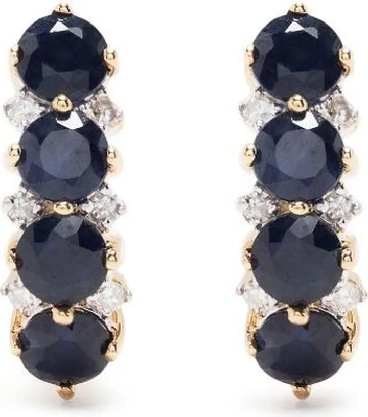 14K Yellow Gold Sapphire And Diamond Huggie Earrings