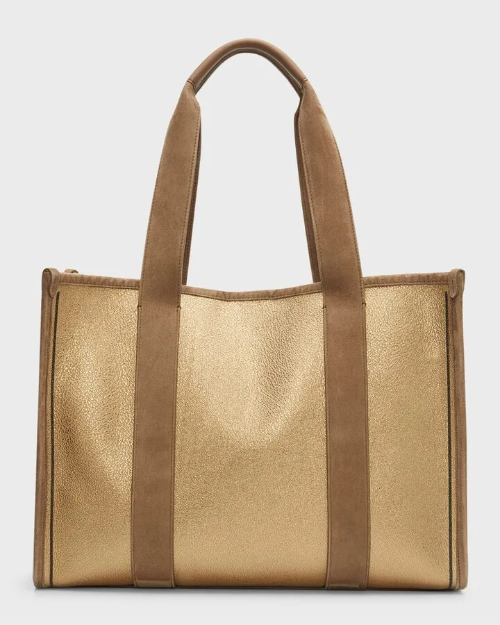Metallic Leather Shopper Tote Bag