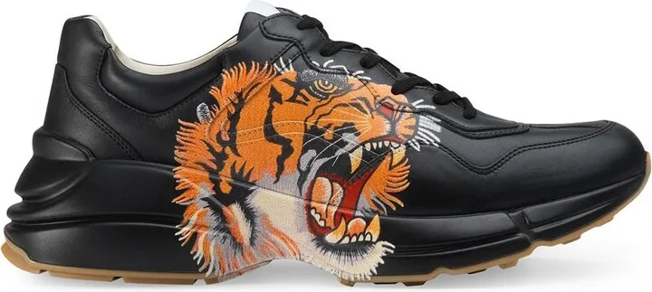 Rhyton leather sneaker with tiger
