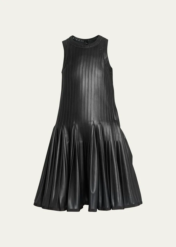 Faux Leather Pleated Short Dress