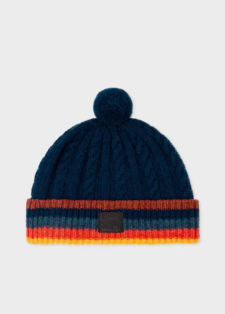 Navy 'Artist Stripe' Cable Knit Beanie