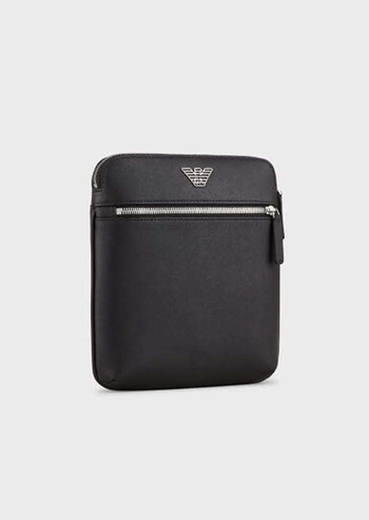 Regenerated-leather shoulder bag with eagle pate