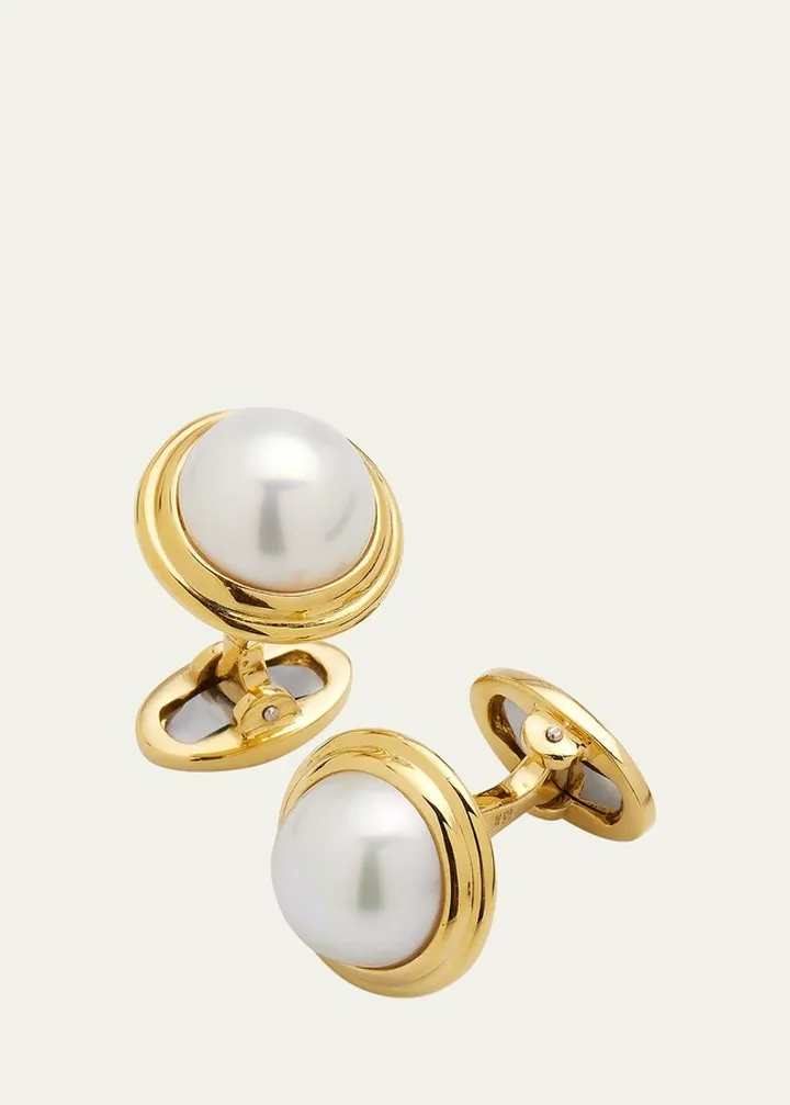 Men's 18K Gold Mabe Pearl Cufflinks