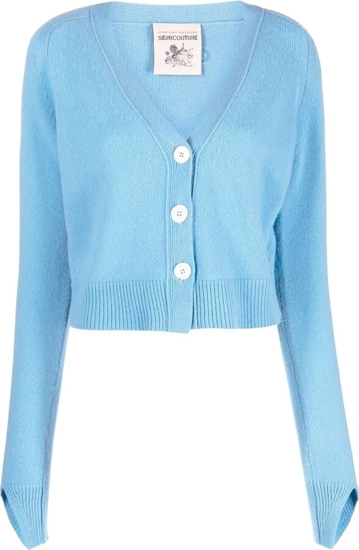 V-neck split-cuff cardigan