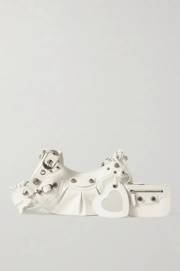 Balenciaga - Le Cagole Xs Studded Crinkled-leather Shoulder Bag - White