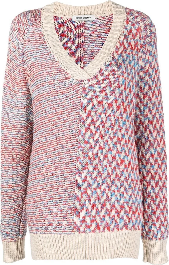 melange-effect V-neck jumper