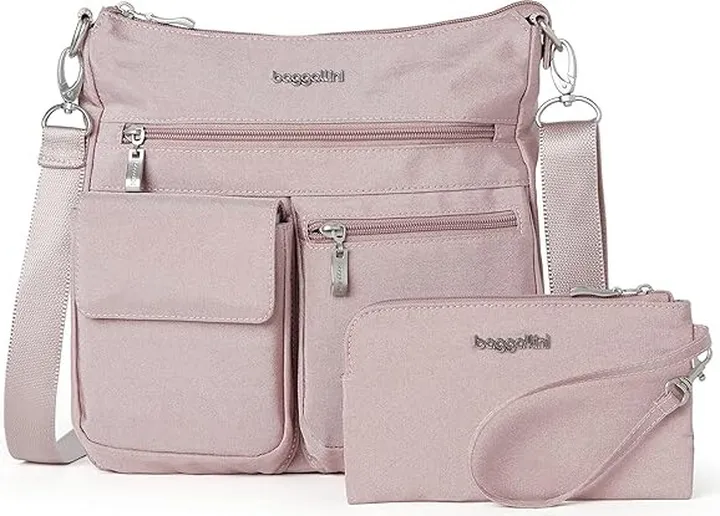 Baggallini Modern Everywhere Slim Crossbody (Blush Shimmer) Cross Body Handbags