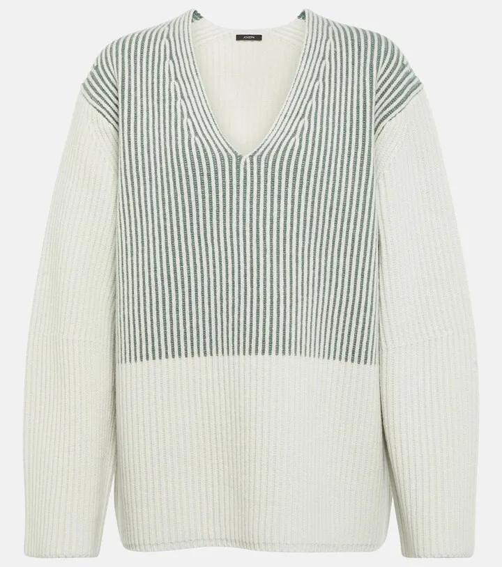 Paneled V-neck wool sweater